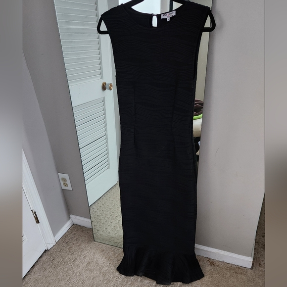 Opening Ceremony Black Lotus peplum flounce hem jacquard stretch midi dress M - Picture 3 of 10